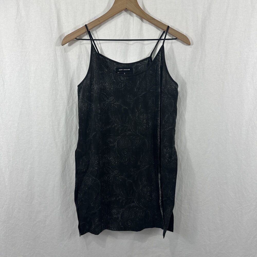 Gary Graham Black Paisley Split Front Strappy Long Cami Tank Sz S Grunge Concert